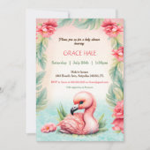 熱帯サマーピンクフラミンゴベビーシャワーパーティー 招待状 (正面)
