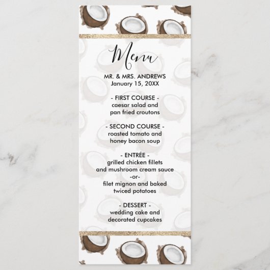 熱帯サマーブラウンホワイトココナッツフルーツパターン メニュー (正面)