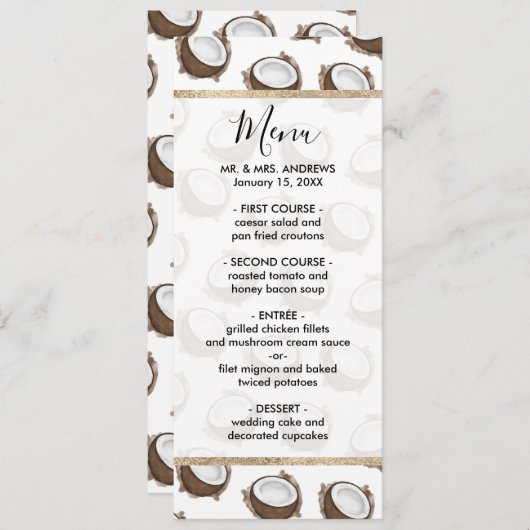 熱帯サマーブラウンホワイトココナッツフルーツパターン メニュー (正面/裏面)