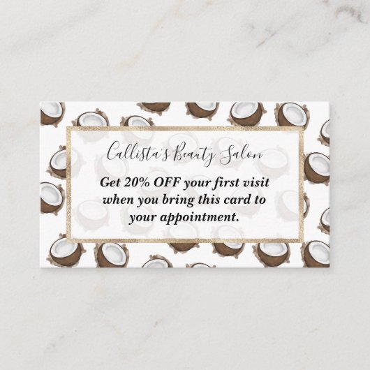 熱帯サマーブラウンホワイトココナッツフルーツパターン 割引カード (正面)