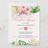 熱帯サマーモダンフローラカップル赤ちゃんシャワー 招待状 (正面)