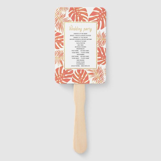 熱帯サンゴと金ゴールド葉の結婚式 ハンドファン (裏面)