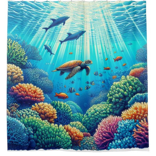 熱帯サンゴ礁カーテンシャワーカーテンライナー シャワーカーテン (正面)