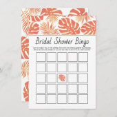 熱帯サンゴ葉ブライダルシャワービンゴゲーム エンクロージャーカード (正面/裏面)