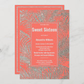 熱帯サンゴ銀グリッターフローラスイート16 招待状 (正面/裏面)