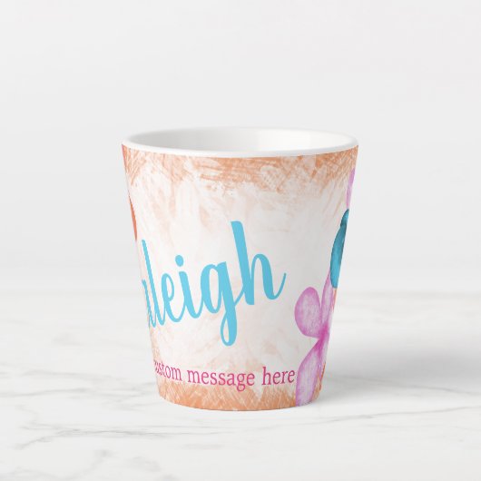 熱帯サンゴ、ピンクパーソナライズされたコーヒーマグ カフェラテマグ (正面)