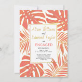熱帯サンゴ、金ゴールド葉婚約パーティ 招待状 (正面)