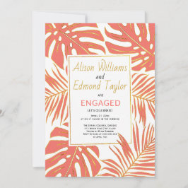 熱帯サンゴ、金ゴールド葉婚約パーティ 招待状