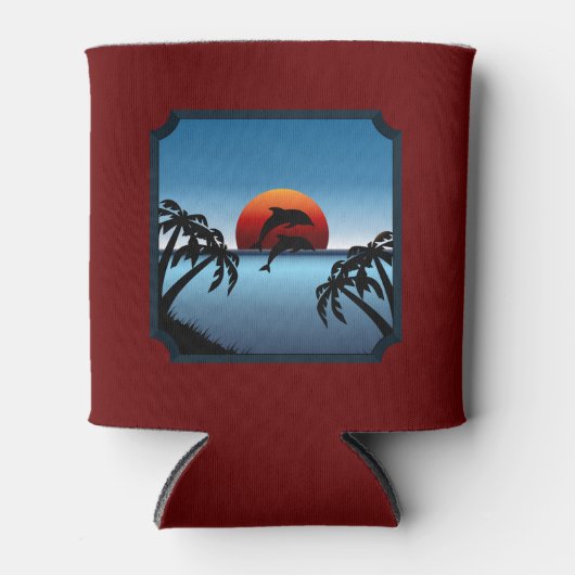 熱帯サンセットイルカとヤシの木 缶クーラー (正面)