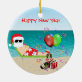 熱帯サンタのクリスマスのオーナメントの新年 セラミックオーナメント (裏面)