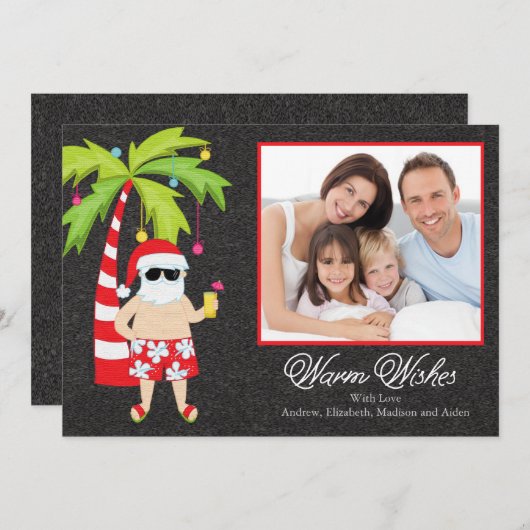 熱帯サンタのクリスマスの休日の家族写真カード シーズンカード (正面/裏面)