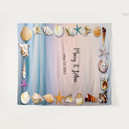 熱帯サンディビーチとシーシェルの写真の背景 タペストリー (正面(横))