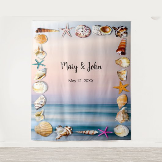 熱帯サンディビーチとシーシェルの写真の背景 タペストリー (正面)