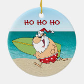 熱帯サーフのサンタのクリスマスのオーナメント セラミックオーナメント (裏面)