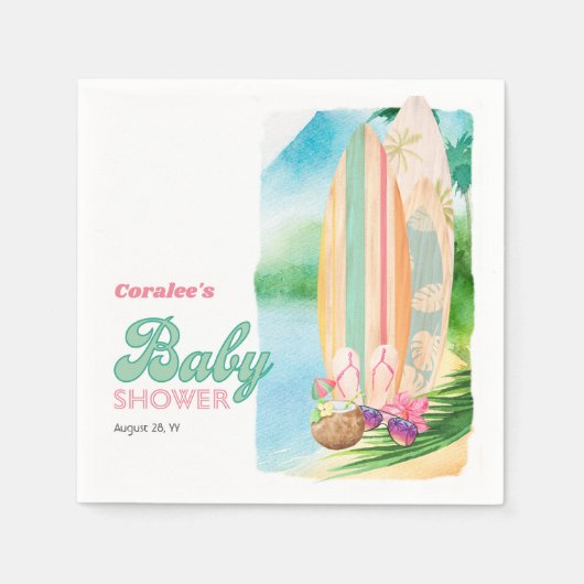 熱帯サーフィンビーチサマーベビーシャワー スタンダードカクテルナプキン (正面)