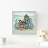 熱帯サーフィン水彩ビーチ格言 スクエア壁時計 (ホーム)