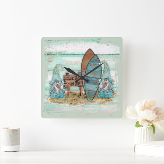 熱帯サーフィン水彩ビーチ格言 スクエア壁時計 (ホーム)