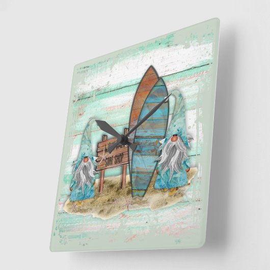 熱帯サーフィン水彩ビーチ格言 スクエア壁時計 (傾斜)