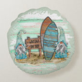 熱帯サーフィン水彩ビーチ格言 ラウンドクッション (裏面)