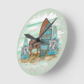 熱帯サーフィン水彩ビーチ格言 ラウンド壁時計 (傾斜)