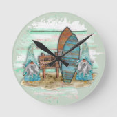 熱帯サーフィン水彩ビーチ格言 ラウンド壁時計 (正面)