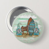 熱帯サーフィン水彩ビーチ格言 缶バッジ (正面&裏面)