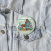 熱帯サーフィン水彩ビーチ格言 缶バッジ (インサイチュ)