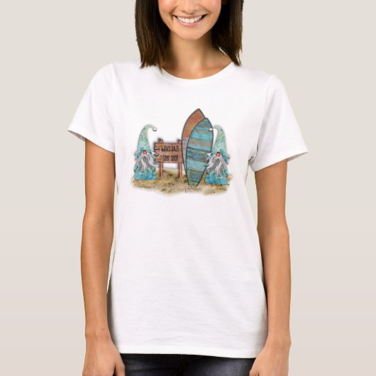 熱帯サーフィン水彩ビーチ格言 Tシャツ (正面)
