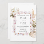 熱帯シック赤面ピンク結婚ラン 招待状 (正面/裏面)