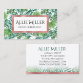 熱帯シュロの葉の植物ののどのばら色の金ゴールド 名刺 (正面/裏面)