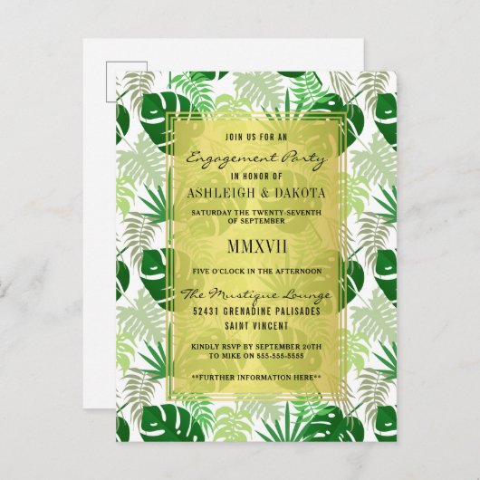 熱帯シュロの葉の植物の婚約パーティ インビテーションポストカード (正面/裏面)