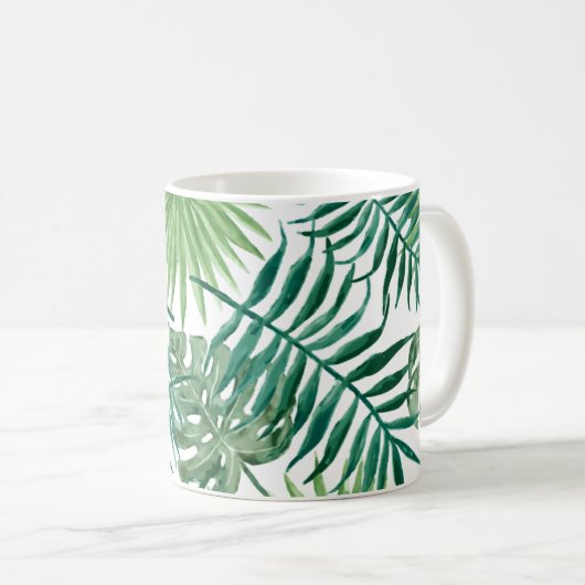 熱帯シュロの葉の水彩画 コーヒーマグカップ (正面右)