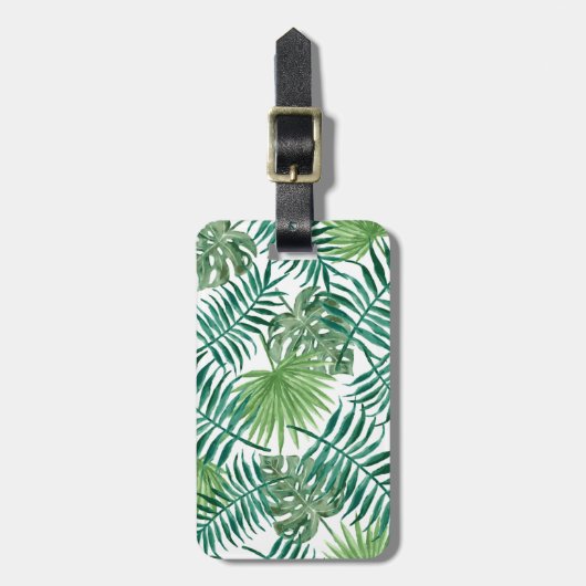 熱帯シュロの葉の水彩画 ラゲッジタグ (正面縦)