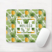 熱帯シュロの葉及びパイナップルは|あなたの名前を加えます マウスパッド (マウス)