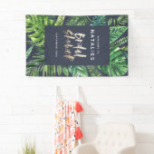 熱帯シュロの葉及び金ゴールドの原稿のブライダルシャワー 横断幕 (インサイチュ)