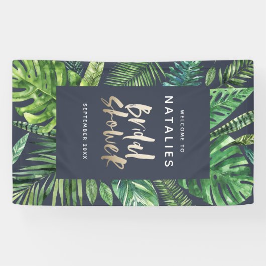 熱帯シュロの葉及び金ゴールドの原稿のブライダルシャワー 横断幕 (横)