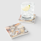 熱帯シーシェルパターンのモノグラム ストーンコースター (横)