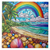 熱帯シーシェルビーチステンドグラス美術 タイル (正面)