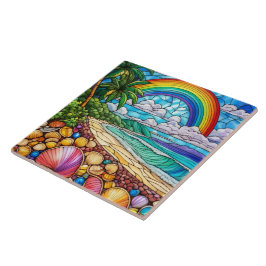 熱帯シーシェルビーチステンドグラス美術 タイル