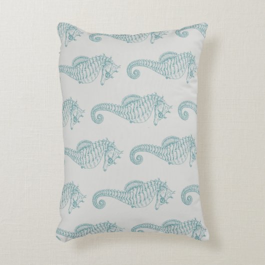 熱帯シーホース、シーホースパターン – ブルーグレー アクセントクッション (正面(垂直))