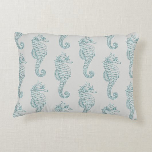 熱帯シーホース、シーホースパターン – ブルーグレー アクセントクッション (裏面)