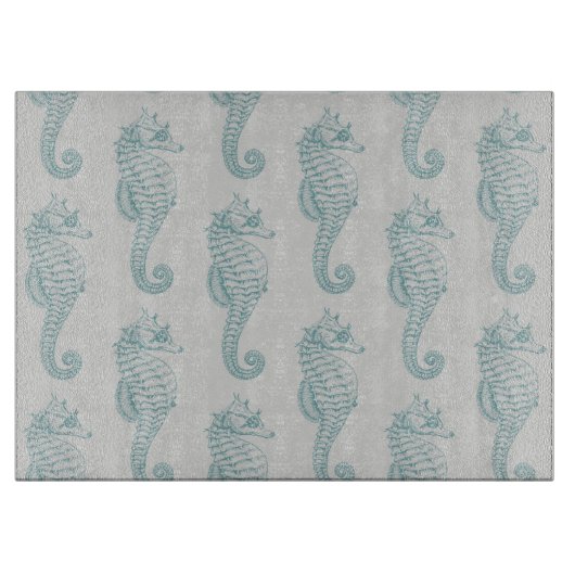 熱帯シーホース、シーホースパターン – ブルーグレー カッティングボード (正面)
