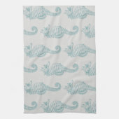 熱帯シーホース、シーホースパターン – ブルーグレー キッチンタオル (縦)