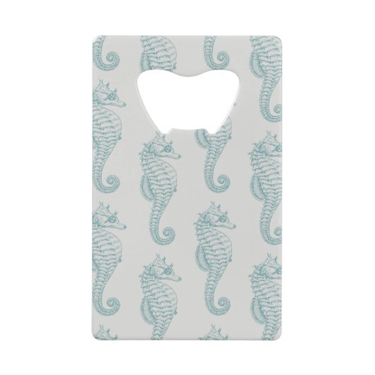 熱帯シーホース、シーホースパターン – ブルーグレー クレジットカード栓抜き (正面)