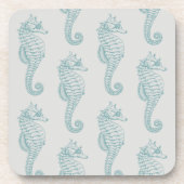 熱帯シーホース、シーホースパターン – ブルーグレー コースター (正面)