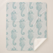 熱帯シーホース、シーホースパターン – ブルーグレー シェルパブランケット (正面)