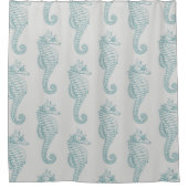 熱帯シーホース、シーホースパターン – ブルーグレー シャワーカーテン (正面)