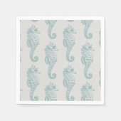 熱帯シーホース、シーホースパターン – ブルーグレー スタンダードカクテルナプキン (正面)