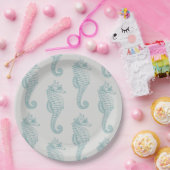 熱帯シーホース、シーホースパターン – ブルーグレー ペーパープレート (パーティー)