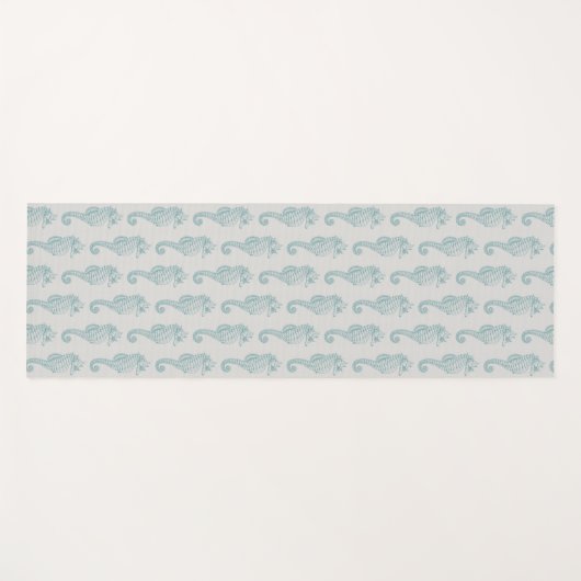 熱帯シーホース、シーホースパターン – ブルーグレー ヨガマット (正面(横))